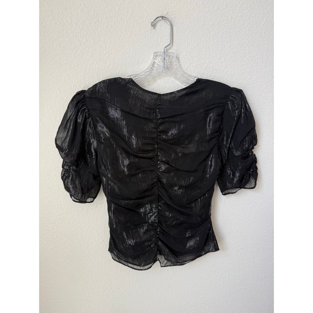 Frame Ruched Sleeve Keyhole Top Nior Black Size Small - Picture 6 of 8